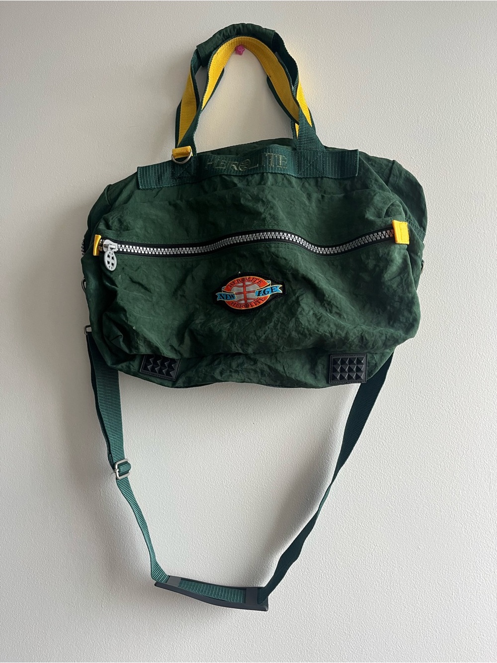 Vintage 90s Green Nylon Duffel Bag | Travel Gym Weekender Crossbody Y2K Utility